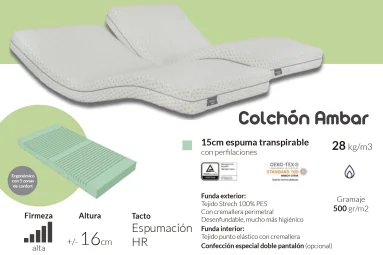 Colchón AMBAR Espuma HR Transpirable desenfundable | Armisen Care