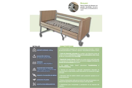 Cama articulada Delta 4 planos con motor hospitalario| Armisen Care