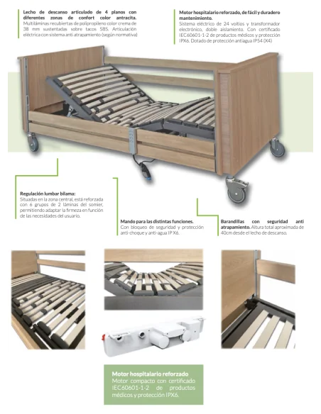 Cama articulada Delta 4 planos con motor hospitalario| Armisen Care