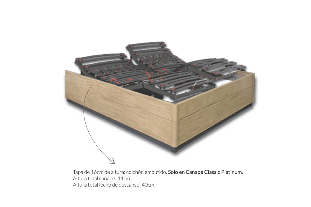 CANAPÉ ARTICULADO CLASSIC PLATINUM CON TAPA DE ELEVACIÓN ELÉCTRICA