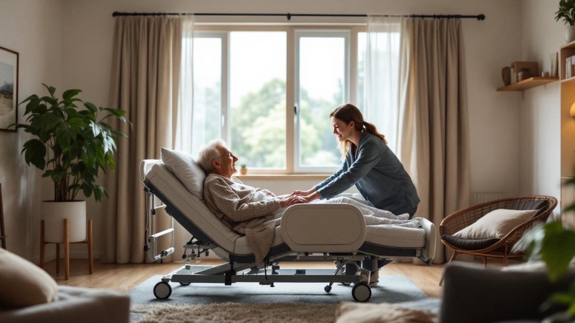 enfermera con persona anciana en la cama