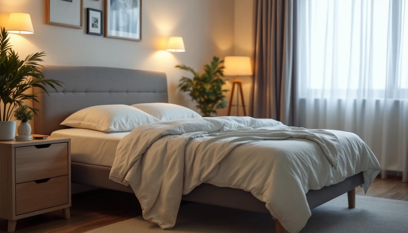 habitacion con cama con cabecero gris habitacion con cama con cabecero gris