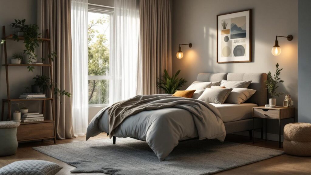 habitacion con cama de matrimonio decorada