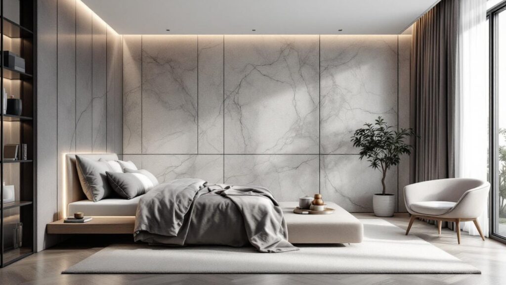 habitacion con paredes de marmol