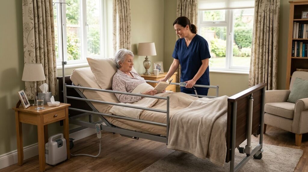 mujer mayor en cama articulada