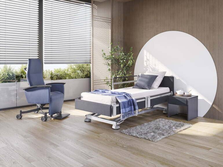 cama y sillon azul
