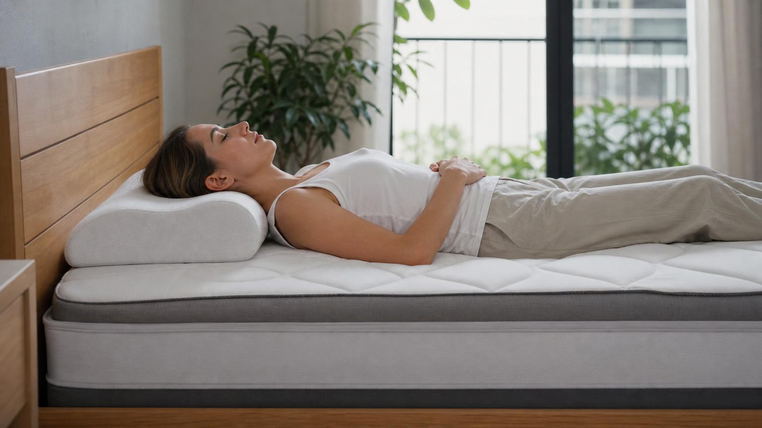 mujer sentada en cama ortopédica